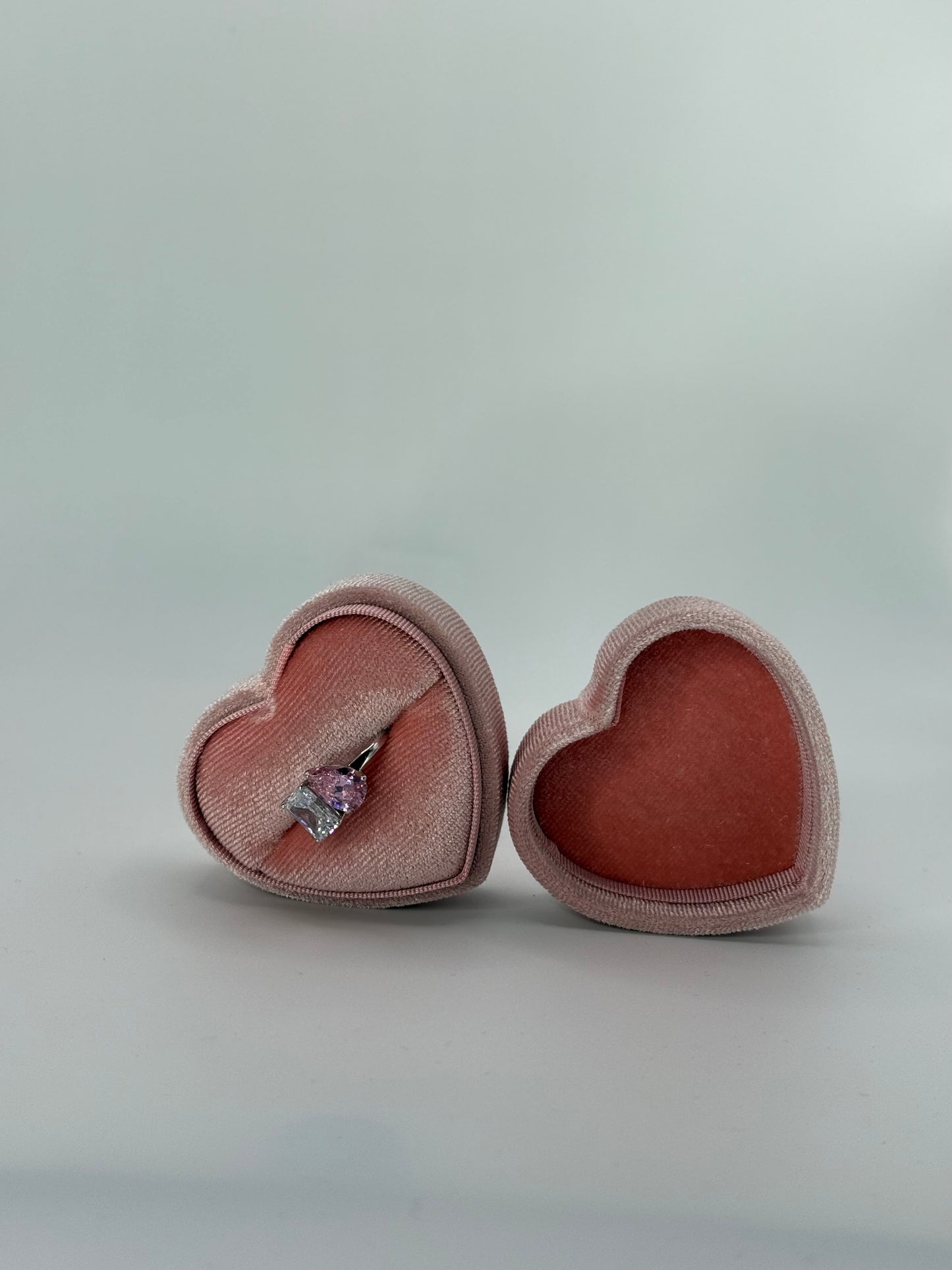 Pink Velvet Heart Ring Box