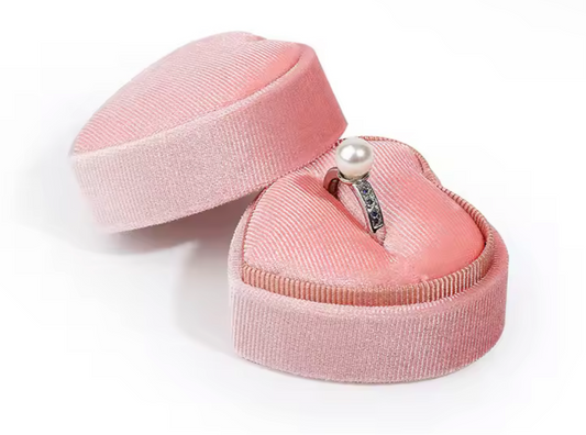 Pink Velvet Heart Ring Box